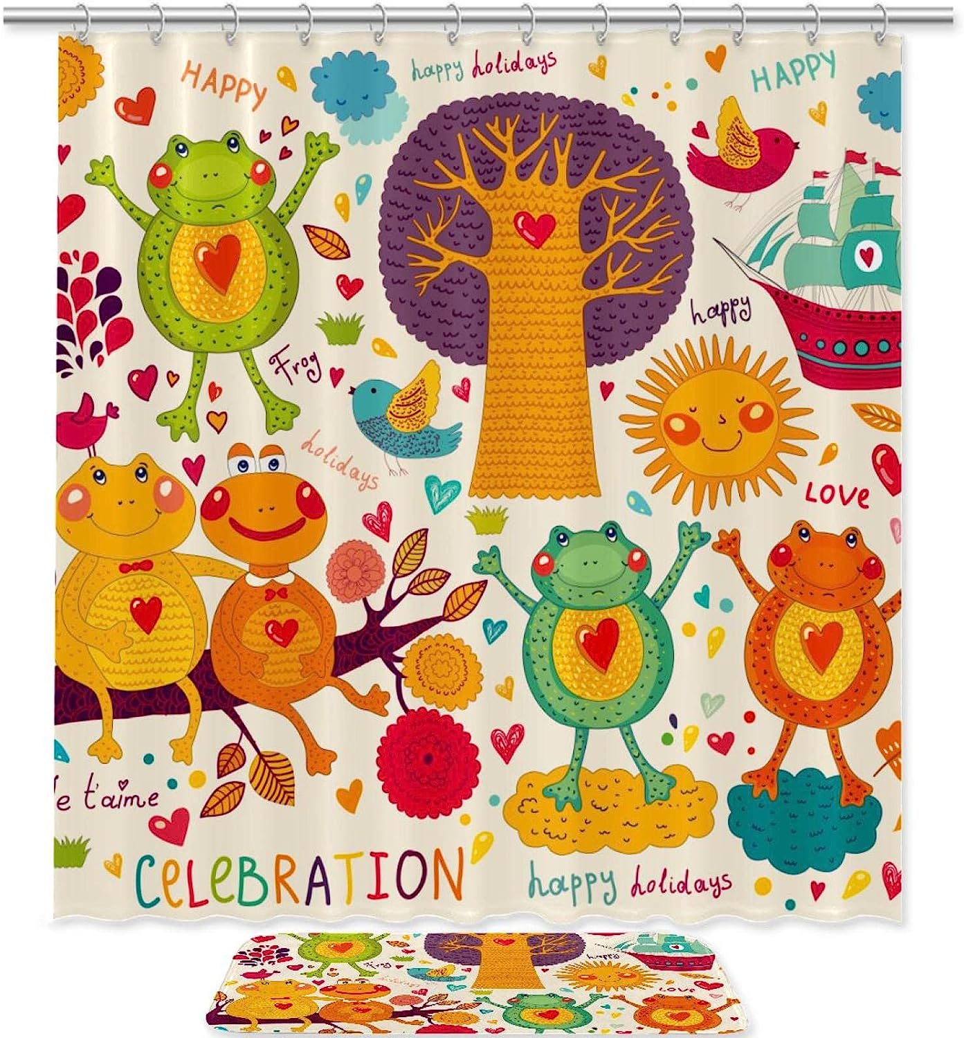 Adorable Frog Shower Curtain - Waterproof Bathroom Decor