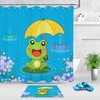 Adorable Froggy Umbrella Cartoon Shower Curtain With Matching Bath Mat