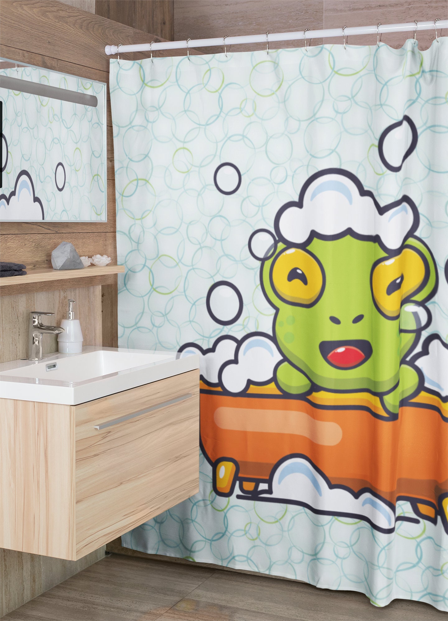 Adorable Frogs Shower Curtain For Frog Lovers - A Great Addition To Your Bathroom Decor