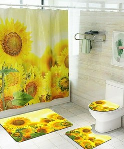 Adorable Golden Sunflower Boy Bathroom Shower Curtain With Lid - Waterproof And Stylish