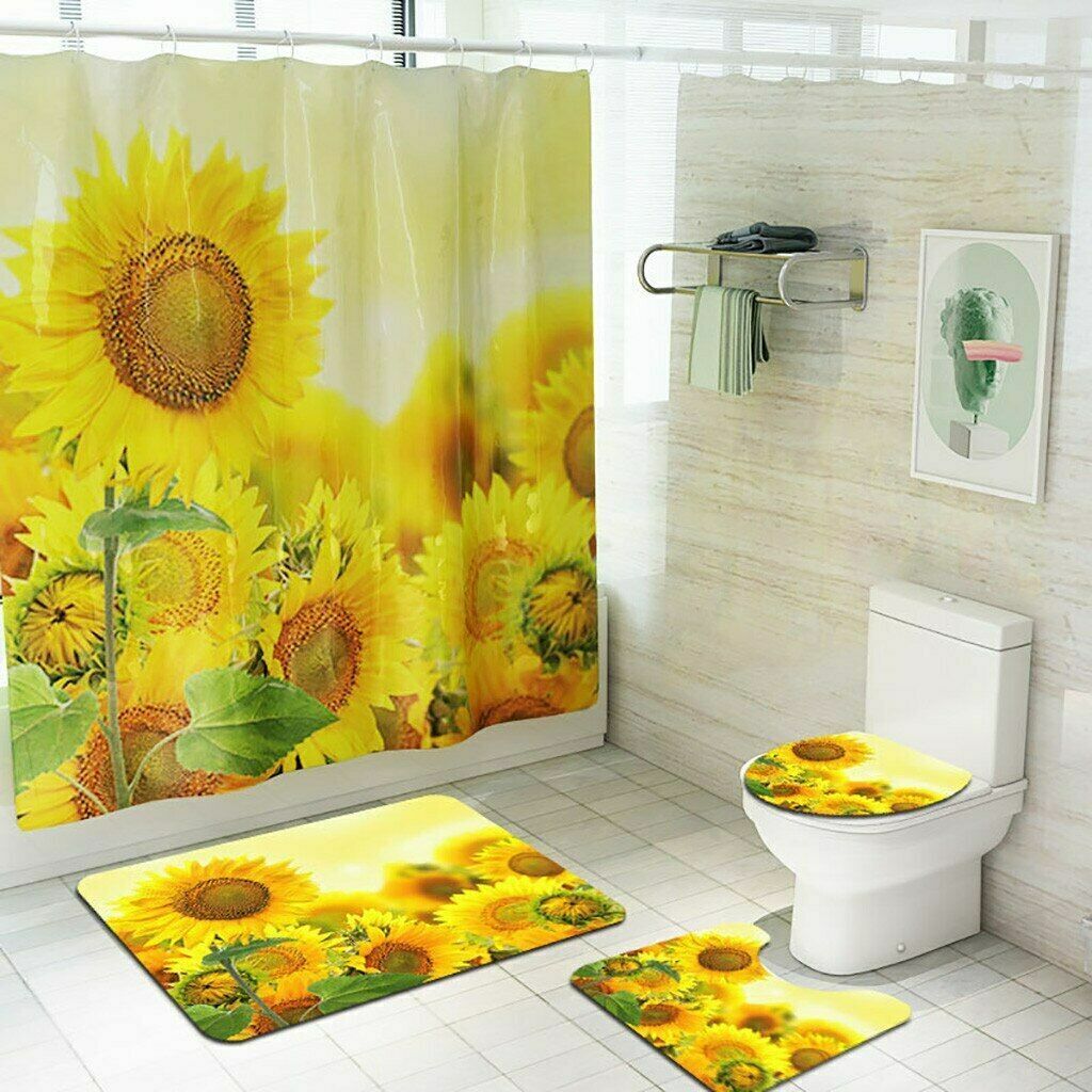 Adorable Golden Sunflower Boy Bathroom Shower Curtain With Lid - Waterproof And Stylish