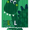 Adorable Green Dinosaur Hello Shower Curtain Made With Durable And Waterproof Fabric For A Fun Bathroom