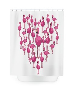 Adorable Heart-Shaped Flamingo Collage Shower Curtain For Kids And Adults