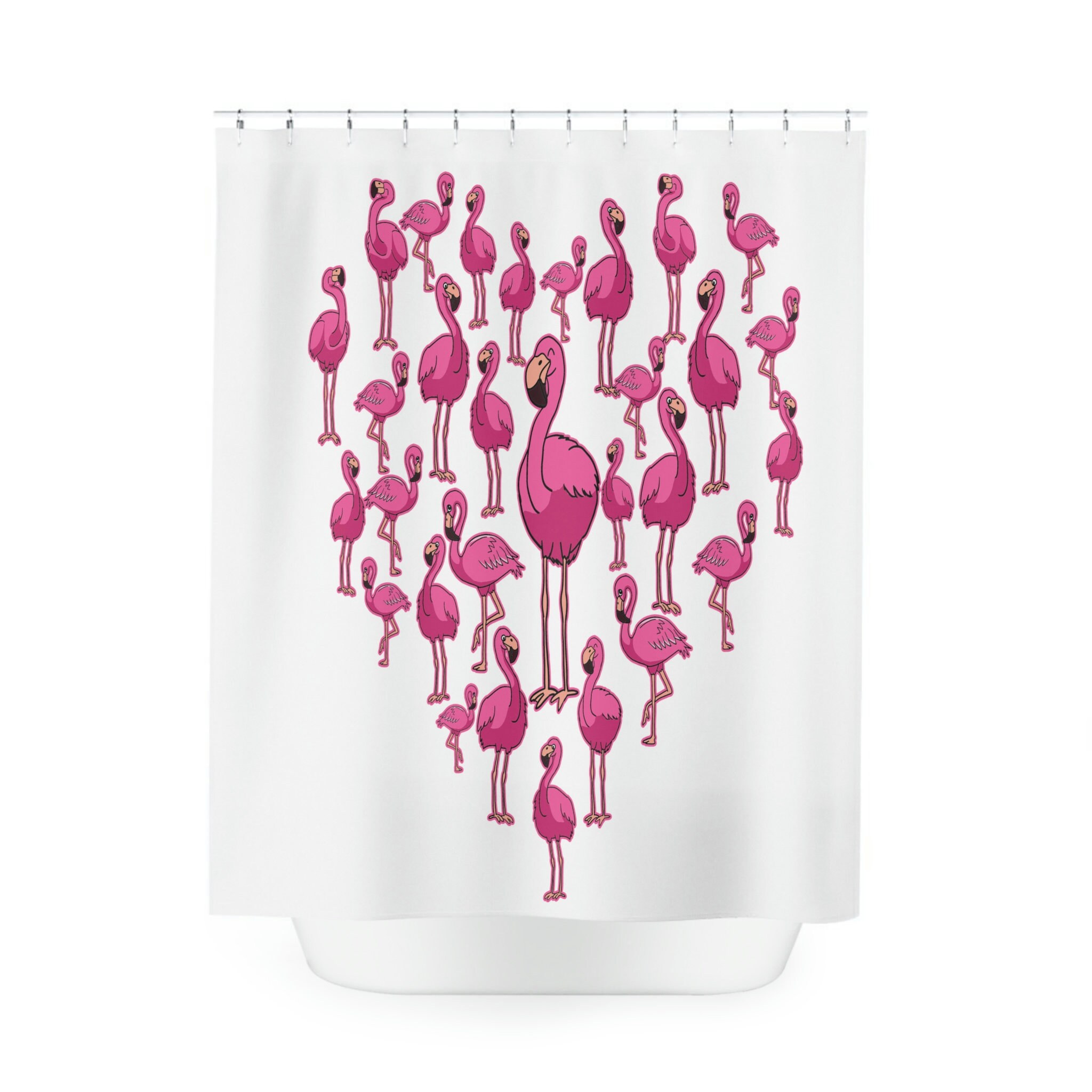 Adorable Heart-Shaped Flamingo Collage Shower Curtain For Kids And Adults
