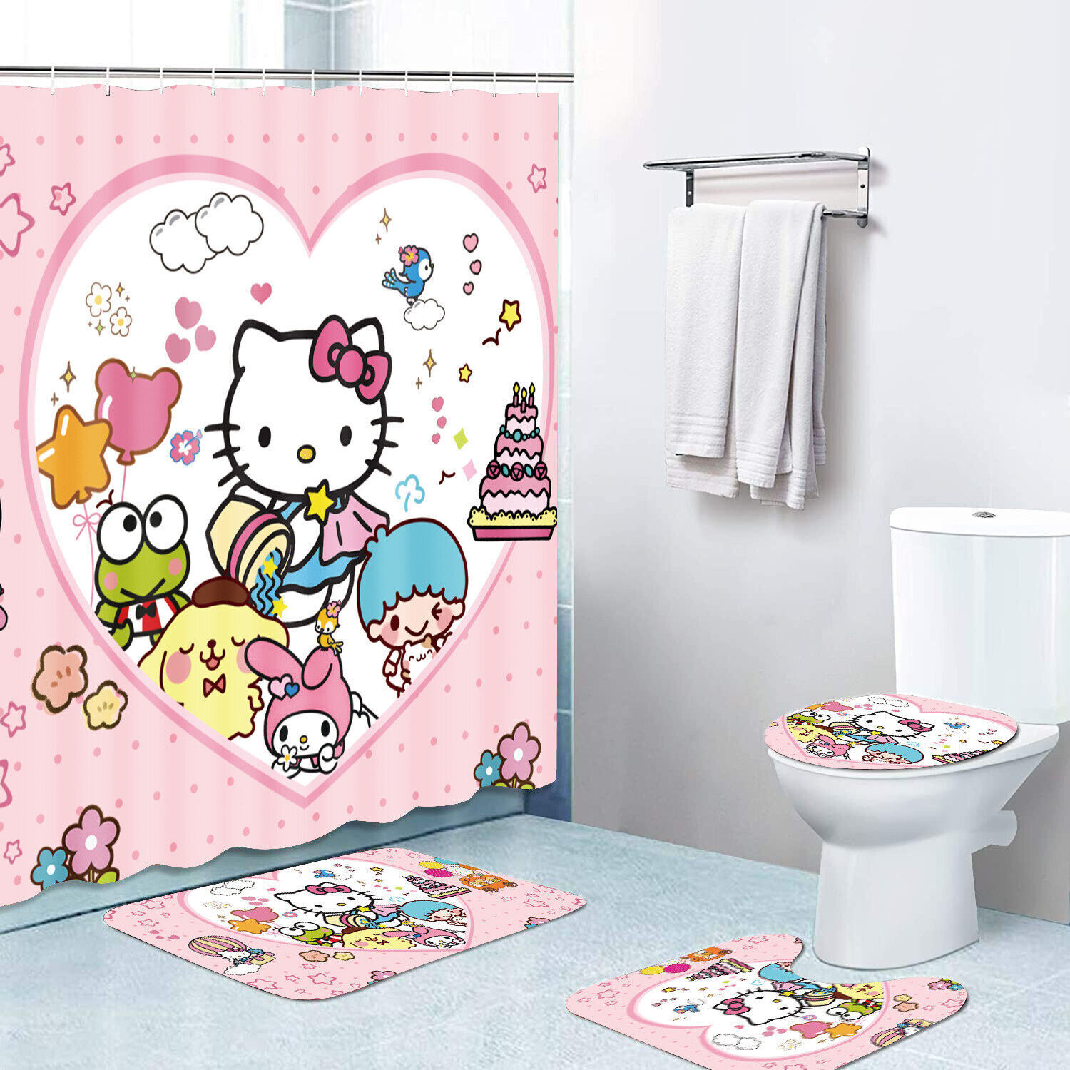 Adorable Hello Kitty Animal Paradise Bathroom Shower Curtain