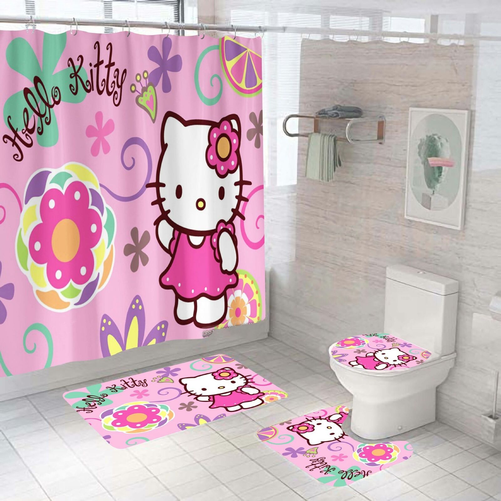 Adorable Hello Kitty Shower Curtain For Bathroom Decor