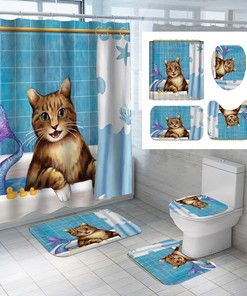 Adorable Kitten Mermaid Waterproof Shower Curtain for Your Bathroom