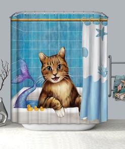 Adorable Kitten Mermaid Waterproof Shower Curtain for Your Bathroom