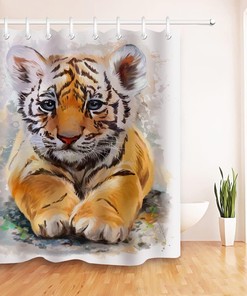 Adorable Little Tiger Fabric Shower Curtain for Kids Bathroom