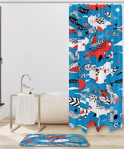 Adorable Marine White Red Whale Shower Curtain for your Bathroom