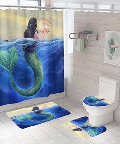 Adorable Mermaid Print Shower Curtain for Girls Bathroom