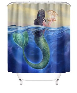 Adorable Mermaid Print Shower Curtain for Girls Bathroom