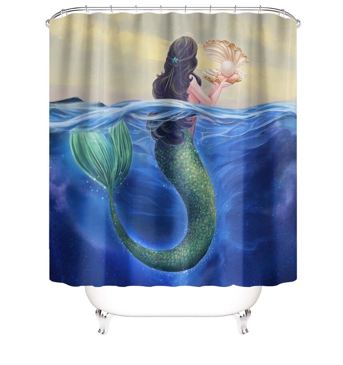 Adorable Mermaid Print Shower Curtain for Girls Bathroom