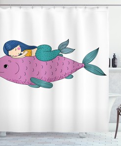 Adorable Mermaid Shower Curtain for Baby Fish Nursery Print - Great for Kids Bathroom