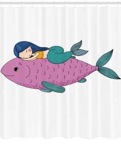 Adorable Mermaid Shower Curtain for Baby Fish Nursery Print - Great for Kids Bathroom