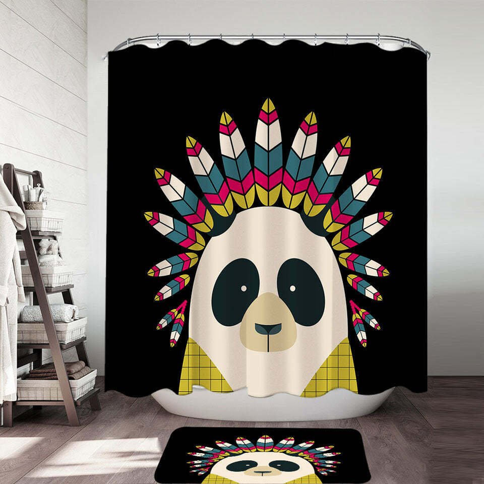 Adorable Native American Panda Character Print Shower Curtain