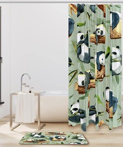 Adorable Panda and Bamboo Waterproof Fabric Shower Curtain for Bathroom