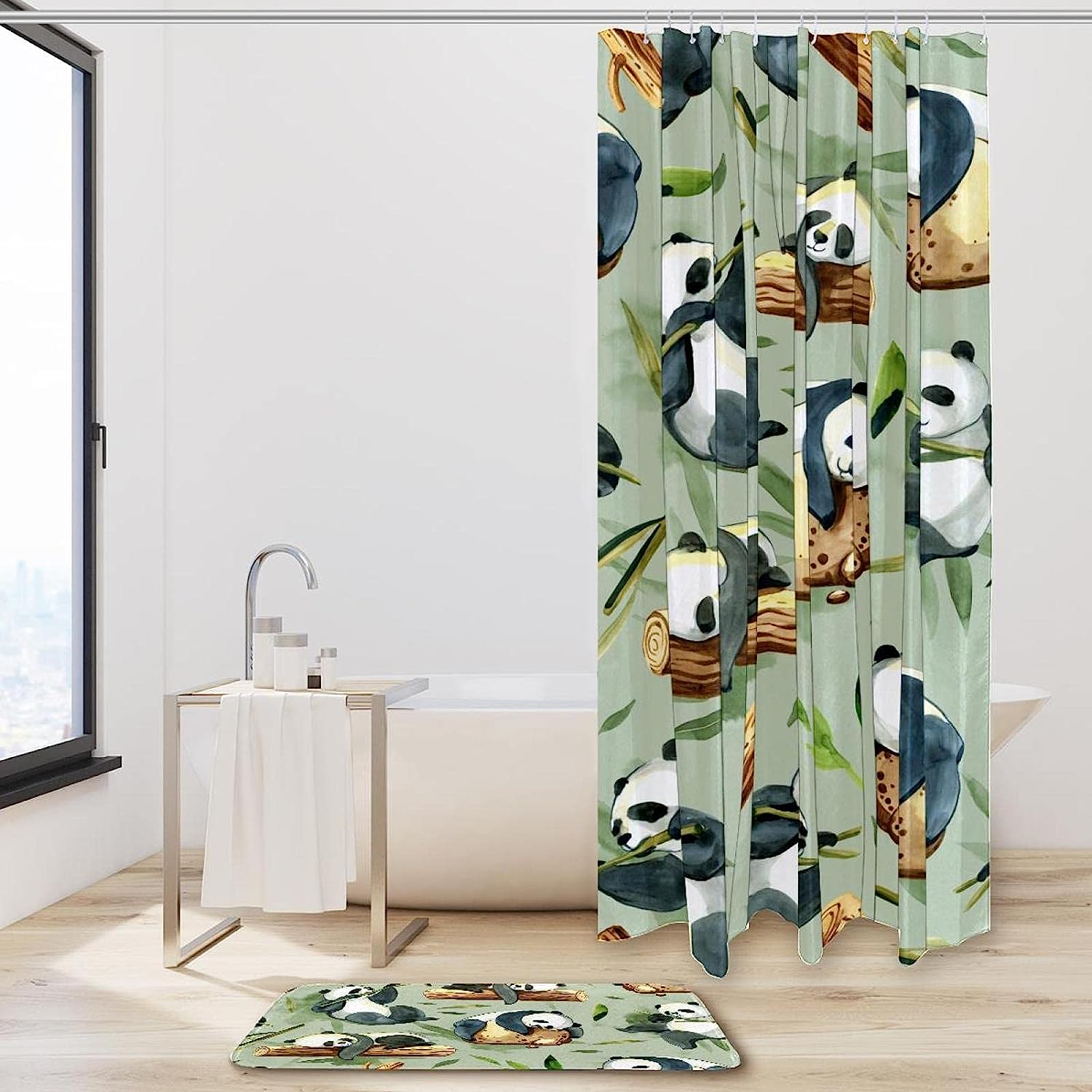 Adorable Panda and Bamboo Waterproof Fabric Shower Curtain for Bathroom