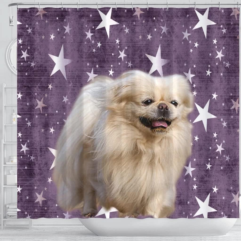 Adorable Pekingese Dog Print Shower Curtain For Bathroom - Image 3