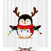 Adorable Penguin Christmas Celebration Print Shower Curtain, Waterproof Bathroom Decor