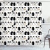 Adorable Penguin Shower Curtain, Cartoon Arctic Animals Holding Hands Theme, Charcoal Grey Marigold