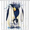Adorable Penguin Shower Curtain With Watercolor Design