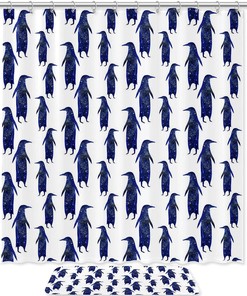 Adorable Penguin Waterproof Bathroom Shower Curtain
