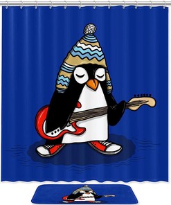Adorable Penguin Wildlife Print Shower Curtain, Waterproof Bathroom Curtain