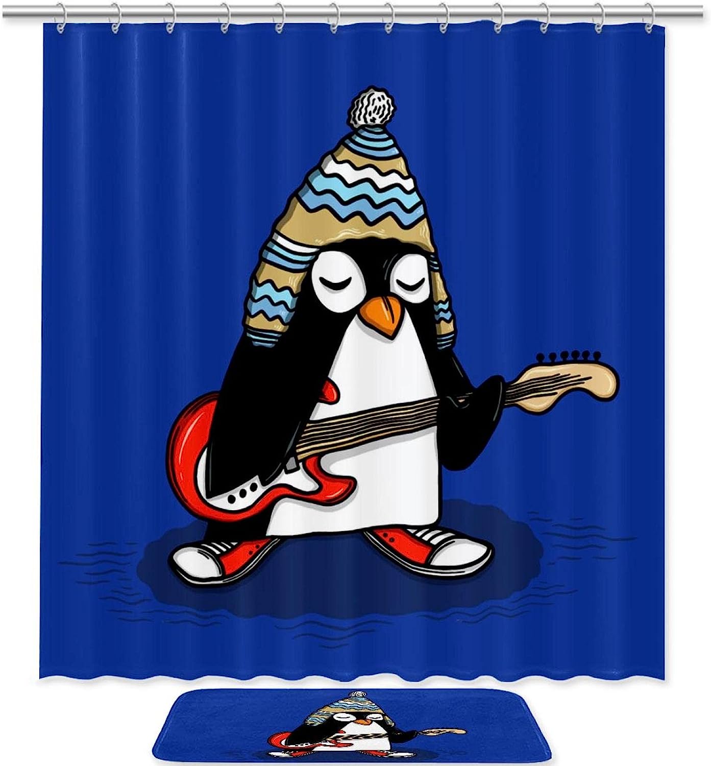 Adorable Penguin Wildlife Print Shower Curtain, Waterproof Bathroom Curtain