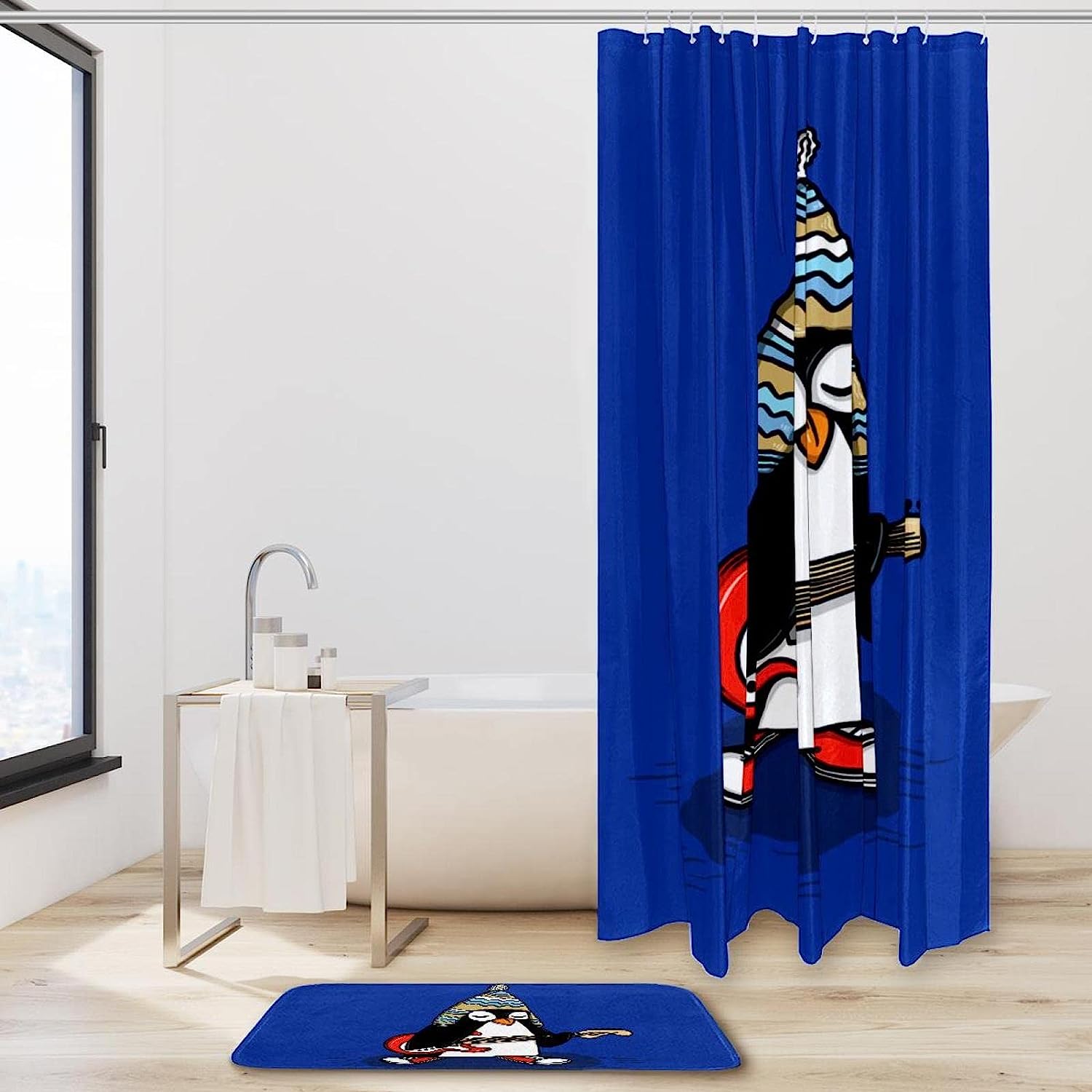 Adorable Penguin Wildlife Print Shower Curtain, Waterproof Bathroom Curtain