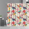 Adorable Pink Blue Yellow Fabric Bathroom Curtain with Colorful Bird, Housewarming Gift
