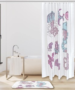 Adorable Pink Cartoon Seahorse Waterproof Shower Curtain for Kids Bathroom Decor