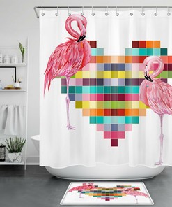Adorable Pink Flamingo Shower Curtain with Waterproof Fabric for Fun Bathroom Decor