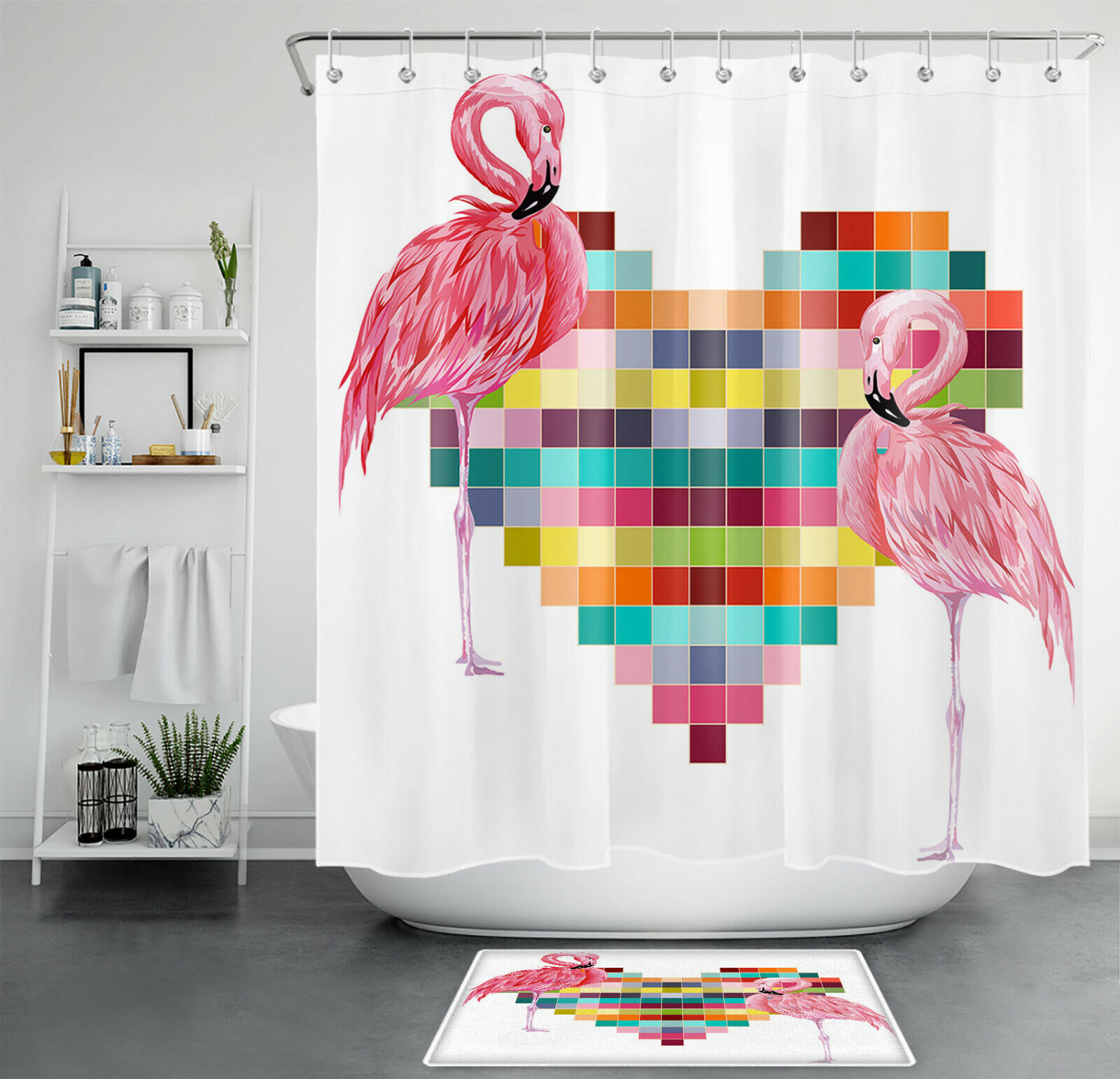 Adorable Pink Flamingo Shower Curtain with Waterproof Fabric for Fun Bathroom Decor