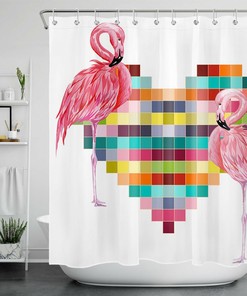 Adorable Pink Flamingo Shower Curtain with Waterproof Fabric for Fun Bathroom Decor