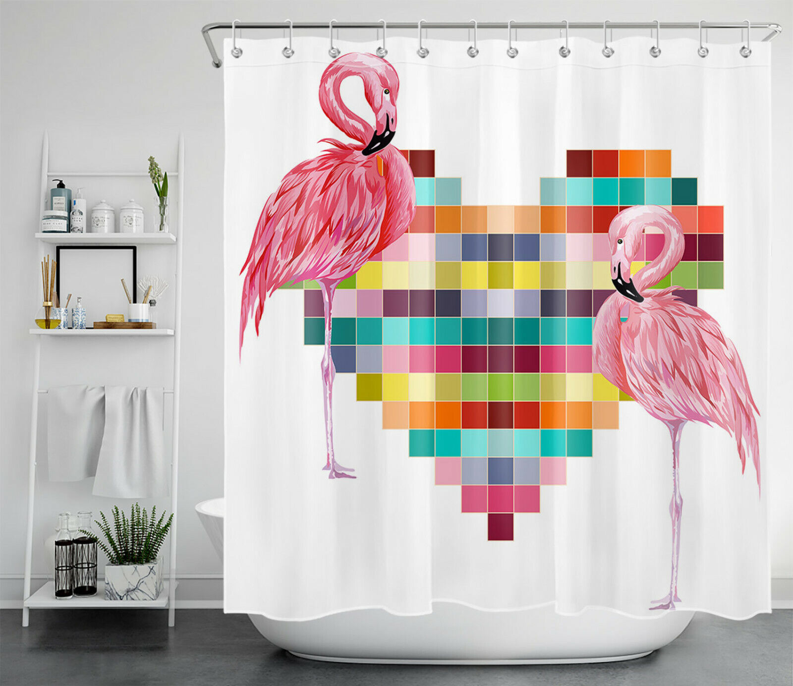 Adorable Pink Flamingo Shower Curtain with Waterproof Fabric for Fun Bathroom Decor