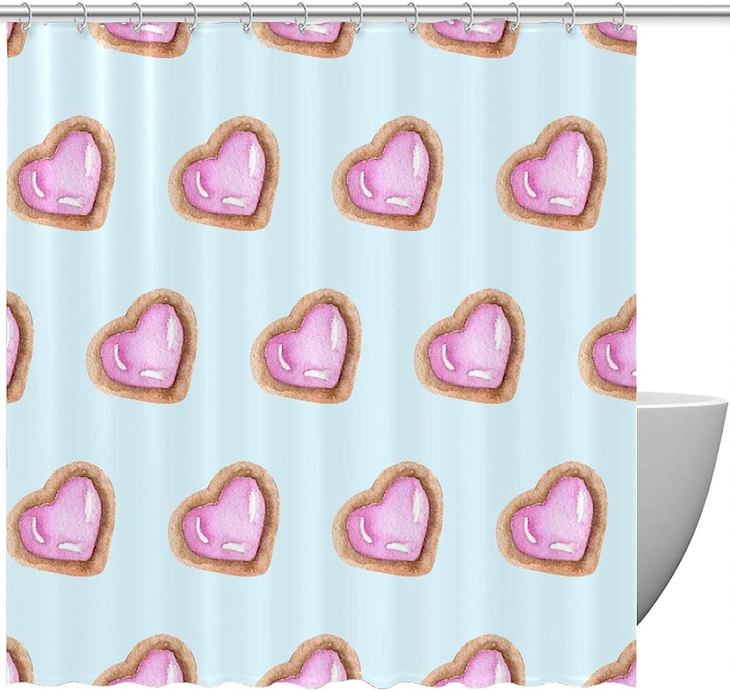 Adorable Pink Love Hearts Cute Shower Curtain for Your Sweet Bathroom
