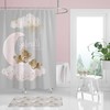 Adorable Pink and Gray Teddy Bear Shower Curtain for Girls Bathroom, Moon and Stars Theme