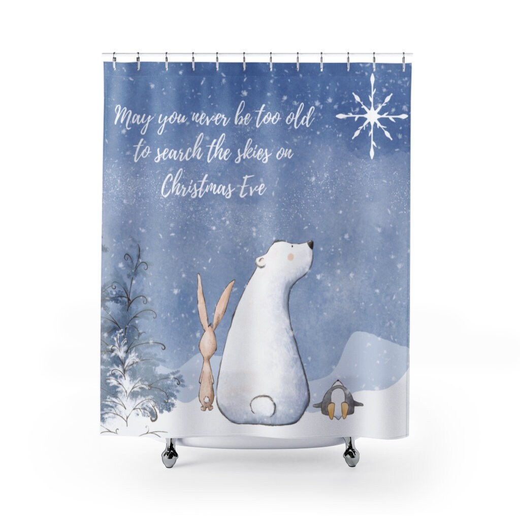 Adorable Polar Bear Penguin Christmas Shower CurtainAnimal Holiday Theme Bathroom Decor