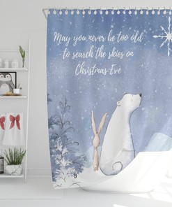 Adorable Polar Bear Penguin Christmas Shower CurtainAnimal Holiday Theme Bathroom Decor