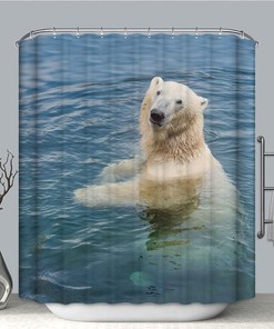 Adorable Polar Bear Swimming Shower Curtain With Arctic Print For Wildlife Bathroom Decor