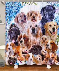 Adorable Puppy Dog Cartoon Waterproof Shower Curtain