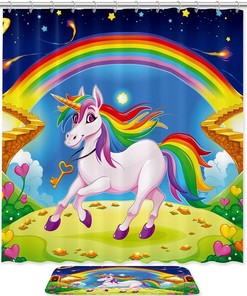 Adorable Rainbow Unicorn Bath Mat and Shower Curtain Set to Bring Life to Your Bathroom