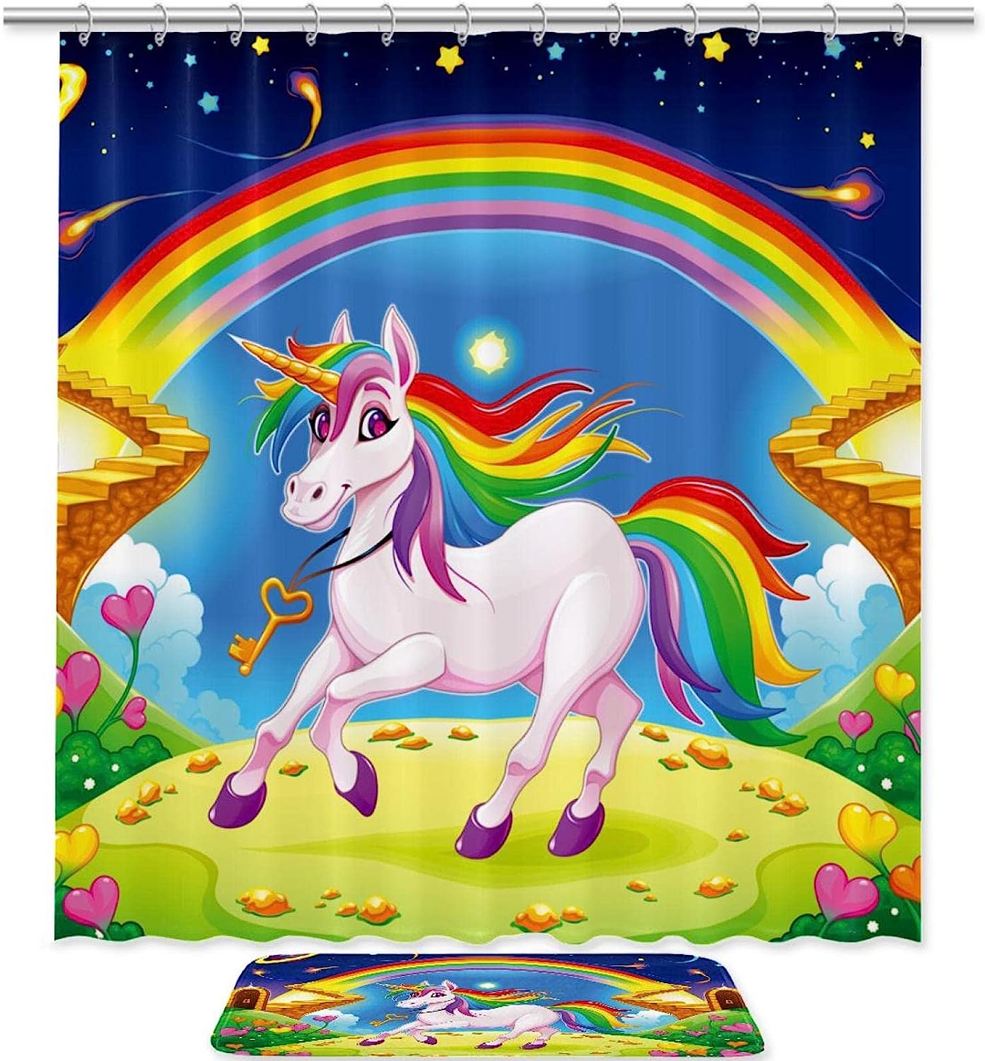 Adorable Rainbow Unicorn Bath Mat and Shower Curtain Set to Bring Life to Your Bathroom