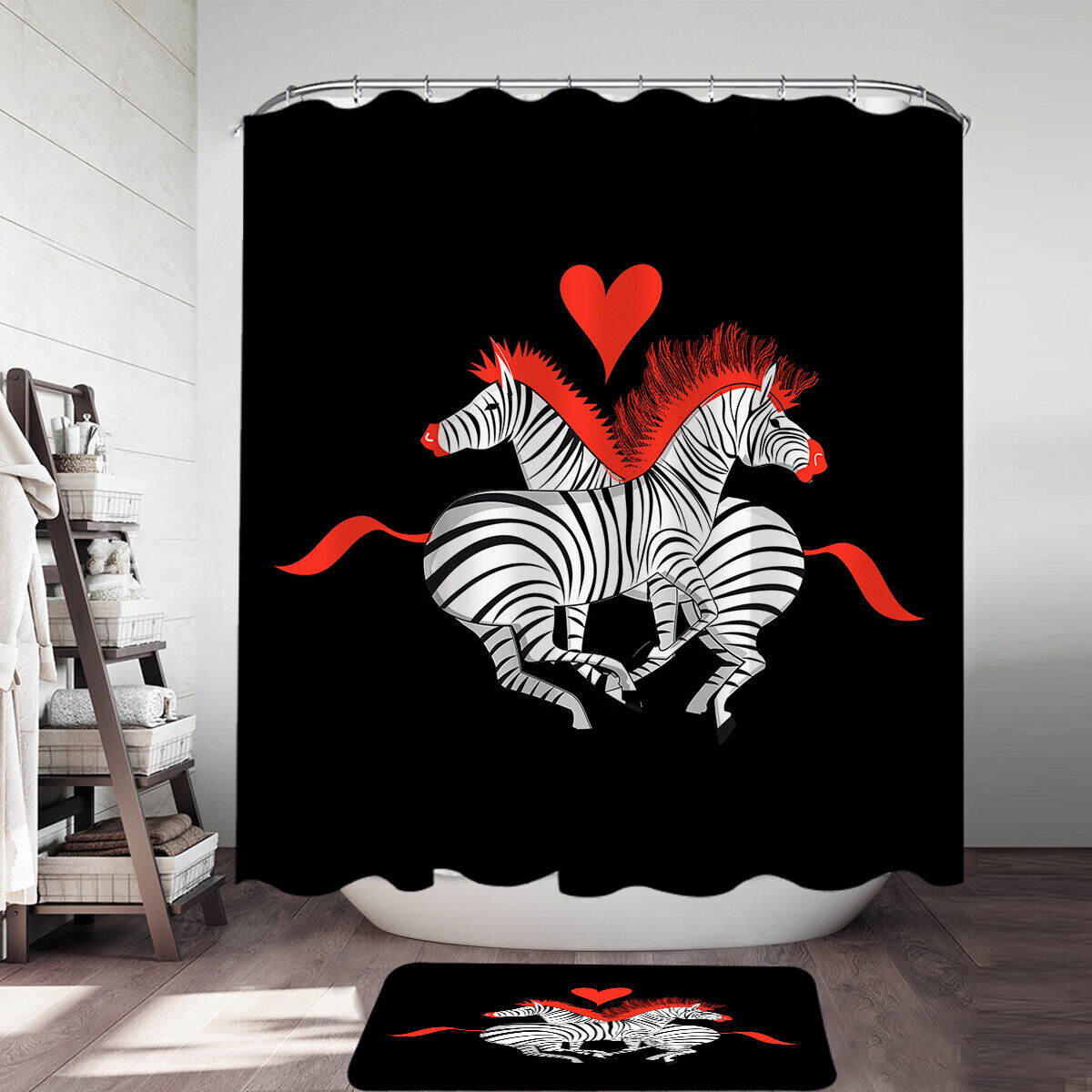 Adorable Red Haired Zebras in Love Shower Curtain for Animal Lovers