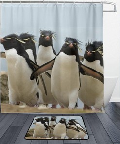 Adorable Rockhopper Penguins Shower Curtain with Waterproof Material for Your Bathroom Decor