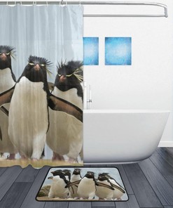 Adorable Rockhopper Penguins Shower Curtain with Waterproof Material for Your Bathroom Decor