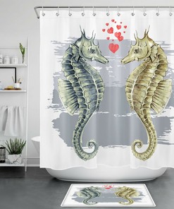 Adorable Seahorse Shower Curtain For Bathroom Decor With Ocean Animal Design