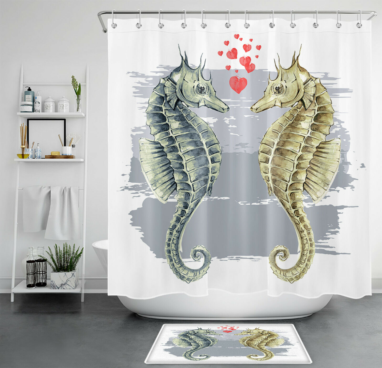 Adorable Seahorse Shower Curtain For Bathroom Decor With Ocean Animal Design