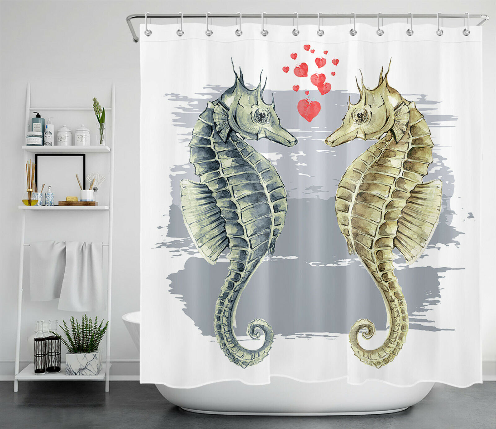 Adorable Seahorse Shower Curtain For Bathroom Decor With Ocean Animal Design - Image 2